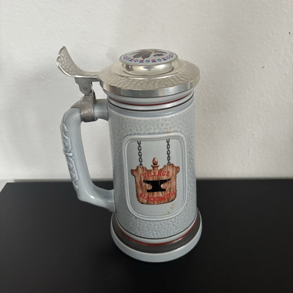 Avon The Building of America Village Blacksmith Beer Stein Mug Lidded Lid Brazil
